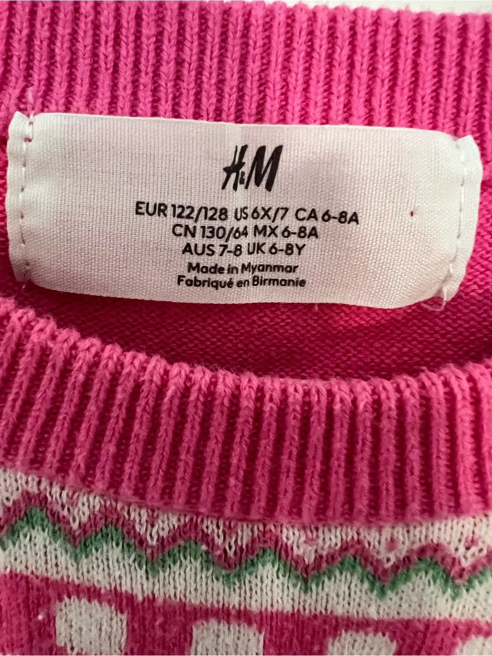 H&M Girls Pink Holiday Fair Isle Sweater - Festive